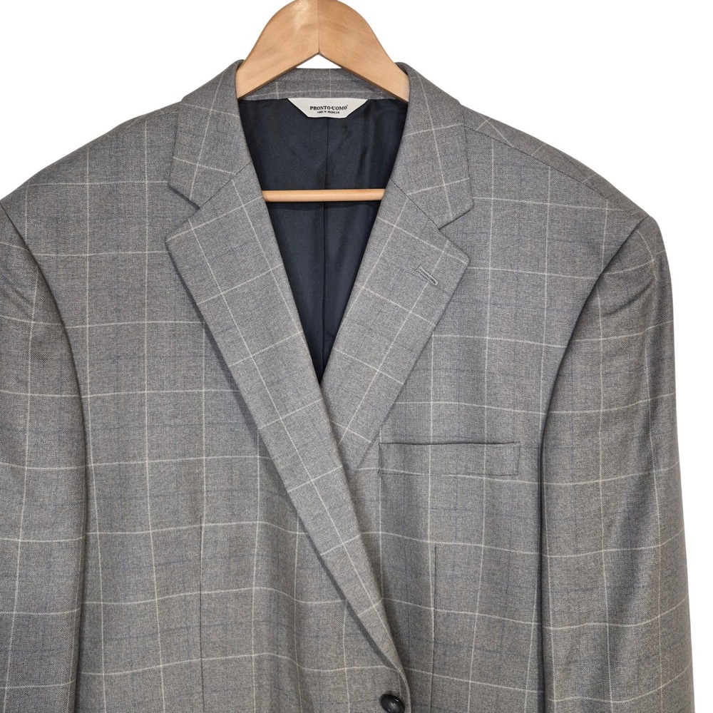 Pronto Uomo Blazer Mens 50 X-Long Gray Windowpane Plaid Silk Wool 2B Sport Coat